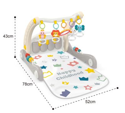 China Educational Toy HUANGER 2021 Multifunctional Educational 2 in 1 Gym Baby Piano Mat Game Baby Activity Toys with Light and Music for sale