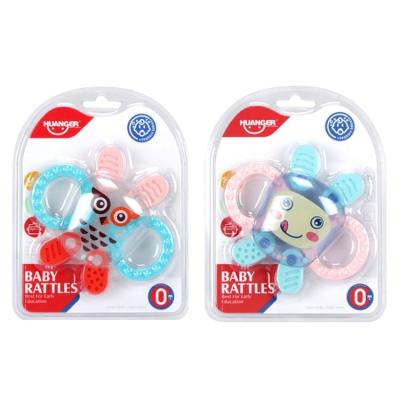 China HUANGER soft hot sale plastic baby rattles hand bell teether baby toy for sale