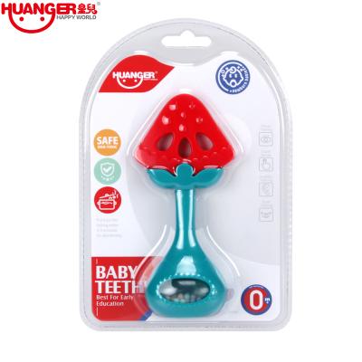 China Huanger soft infant educational learning toys silicone chews milk tooth stick baby teether silicone fruit baby soft rattles for sale