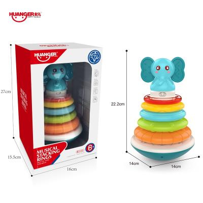 China HUANGER China Manufacturer Children Elephant Plastic Cartoon Musical Rainbow Stacking Rings For Baby Tumbler Puzzle Toy HE0295 for sale