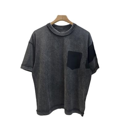 China Custom 100% Acid Wash Anti-Wrinkle T-shirt Cotton Men Drop Shoulder T-shirt for sale