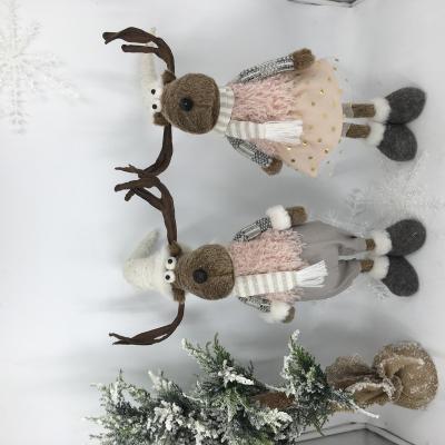 China 2021 FABRIC Northern European Style Ornament Figure Moose Christmas Deer Statues Standing Plush Reindeer Decor for sale