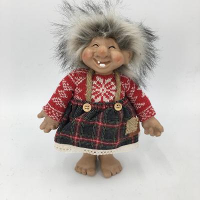 China FABRIC+POLYRESIN 2021 Factory Direct Handmade Fabric Standding Nordic Elf With Polyresin Face For Christmas Decoration for sale