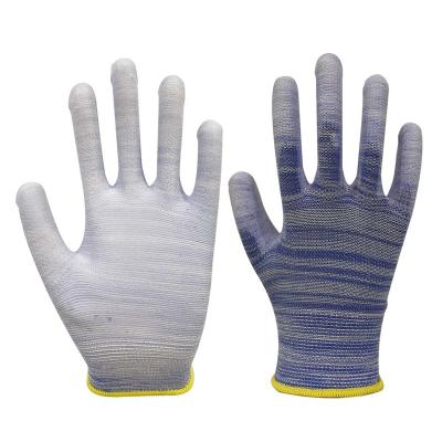 China Flexible Blue PU Coated Nylon Gloves Safety Superior Knitting Industrial Non - Slip Gloves for sale