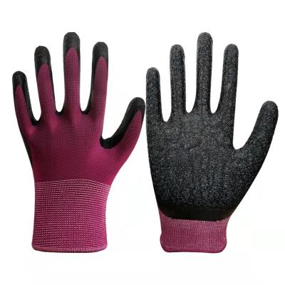 China Safety Work Gloves Xingyu 13G Red Polyester Latex Wrinkle Gloves Black Latex Work Gloves for sale