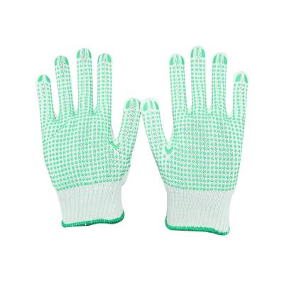 China Flexible Custom Non Slip Blue Green Nylon PVC Dotted Gloves Safety Work Gloves for sale