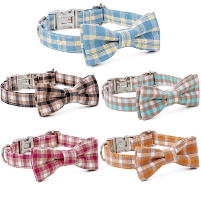 China Dog Cat Collar Custom Grid Pattern Soft DETACHED Masculine Collar with Bowknot for sale