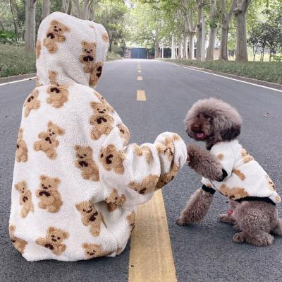 China 20% Sustainable Off Dog Clothes With Fleece Pet Jacket Human Bear Printing Dog Clothes Warm Fashionable Pet for sale