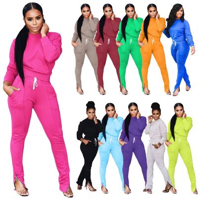 China 2021 wholesale QUICK DRY new simple sweat gear cotton lounge wear women's sweatpants two-piece set suit for sale