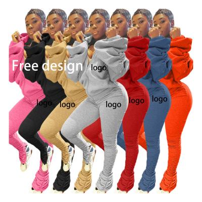 China Breathable wholesale embroidery logo custom sweatpants and hoodie 2 pieces set full zipper sweatshirt for women for sale