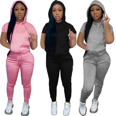 China Breathable In Stock 2022 New Arrivals Two Piece Jogging Jogger Set Spring Two Piece Sets Short Sweatpants And Hoodie Short Sleeve Set for sale