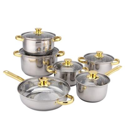 China Sustainable Promotional Top Quality Round Nonstick 12 Piece Gold Stainless Steel Pot Set for sale