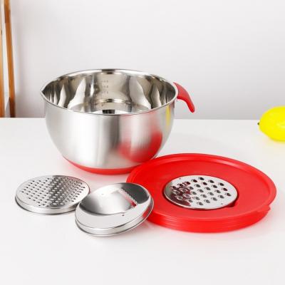 China Sustainable High Quality Bowl Multi Function Rice Blanching Scaled Silicone Salad Bowl Stainless Steel Colander for sale