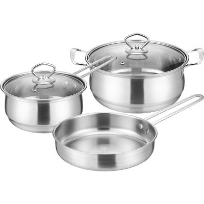 China Wholesale High Quality Viable Stainless Steel Gift Set Practical Three Piece Soup Frying Pan Kitchen Pot for sale