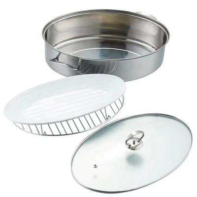 China Sustainable Stainless Steel Double-Layer Steamed Oval Fish Seafood Steamer Pot for sale