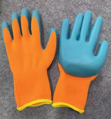 China winter  use good  abrasion  resistance latex  coated  work   gloves  7 gauge orange terry  liner  coated  with  rubber  grain safety work  gloves for sale