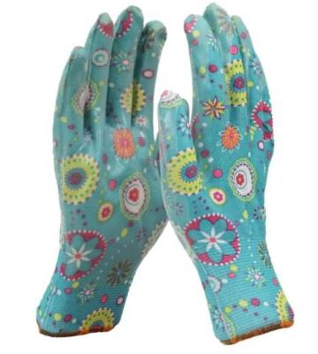 China Garden Nitrile Coated Gloves Floral Liner Nitrile Palm Gloves Size 9 Size 10 for sale