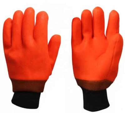 China Orange PVC Coated Gloves 27cm Acid Resistant Cold Proof Chemical Protection Gloves for sale