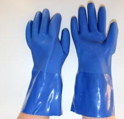 China Heavy Duty Chemical Gloves Blue PVC Coated Gloves For Electrical for sale