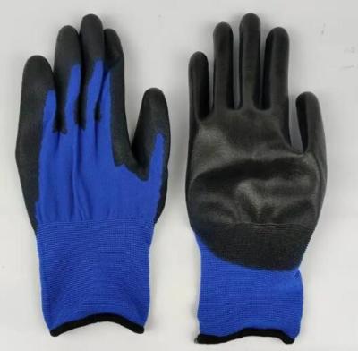 China Blue Black PU Coated Gloves 18 Gauge PU Palm Dip Gloves Ultra Thin for sale