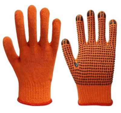 China Hi Vis Orange Cotton Gloves 7 Gauge / 10 Gauge PVC Dot Gloves for sale