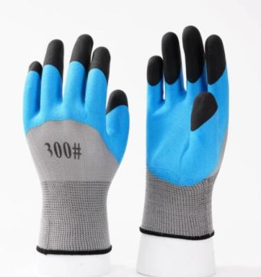 China Blue 13g Latex Dipped Work Gloves Breathable Nitrile Foam Coated Gloves for sale