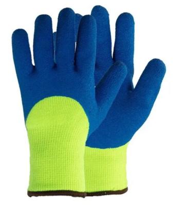 China Cold Proof Latex Coated Hand Gloves HI VIS Green Construction Work Gloves Latex for sale