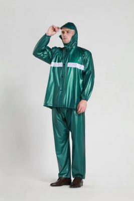 China PVC Rubber Breathable Rain Suit Dark Green Waterproof Rainsuit For Adults for sale