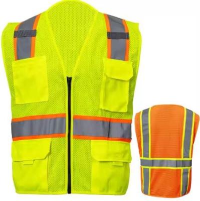 China Polyester Mesh Hi Vis Vest 110gram 120gram Work Vest With Pockets for sale