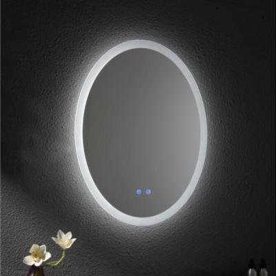 China Illuminated Customized 5mm Silver Glass Two Oval Matt Gold Frame IP44 Head Touch LED Illuminated Mirror for sale