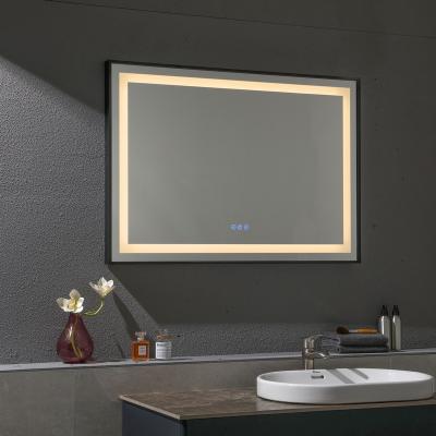 China Illuminated Black Framed Smart Key Touch Bath Mirror With LED Ambient Light Heating for sale