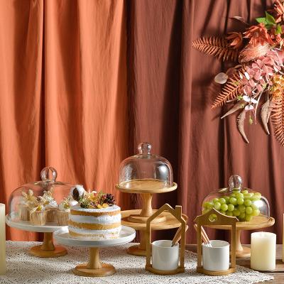 China Modern Nordic wooden high-footed cake tray simple dessert table decoration birthday cake snack display stand cake plate for sale