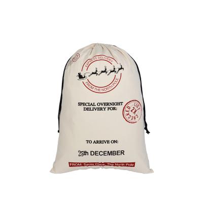 China Wholesale 100% Natural Cotton Canvas Santa Sack Tote Santa Bag Christmas Gift Bag Eco-Friendly Cotton Large Stocking Gift Bag With Drawstring for sale