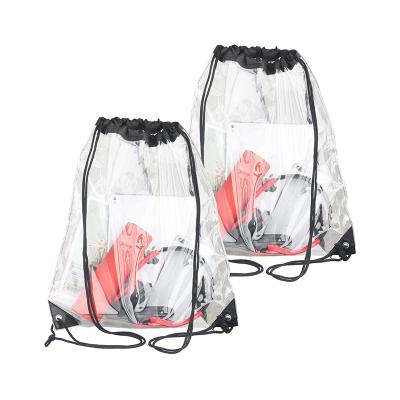 China PVC Waterproof Clear Bag Waterproof Travel Shoes Strong Logo Plastic Beach Bag Custom Drawstring Transparent Stadium Backpack String Bag for sale