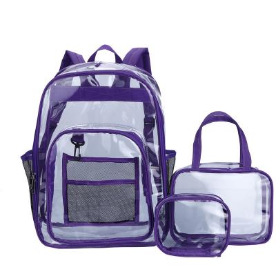 China Heavy Duty Transparent PVC Plastic 3pcs Waterproof Clear Hike Pouch Set Large Backpack With Zipper for sale