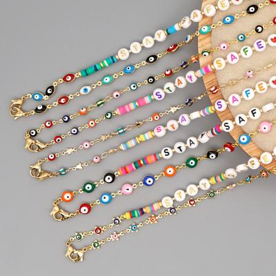 China High Quality EvilEye Turkish Beaded Chain Necklaces BOHEMIA Necklace Polymer Clay Facemask Chain Bead Accessories Chains For Glass for sale