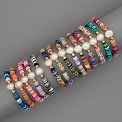 China 2022 BOHEMIA Bohemian Summer Beach Style Elastic Rope Bracelet Natural Bead Vinyl Polymer Clay Discs Beads Bracelet For Women for sale