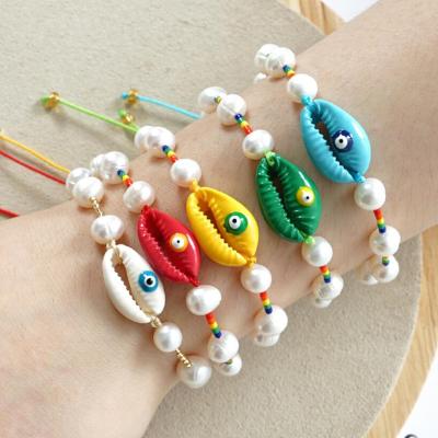 China BOHEMIA Boho Summer Beach Style Jewelry Rainbow Glass Bead Bracelets Freshwater Pearl Bracelet With Shell For Women for sale