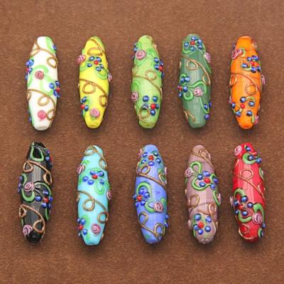 China Crystal Length 42mm Oval Floral Handmade Glass Beads For Jewelry Making Long DIY Colorful Glass Beads Stone for sale