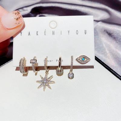 China CLASSIC Fashion Women Jewelry Set Shiny Crystal Cz Star Drop Hoop Earrings Cubic Zircon Evil Blue Eyes Stud Earrings for sale