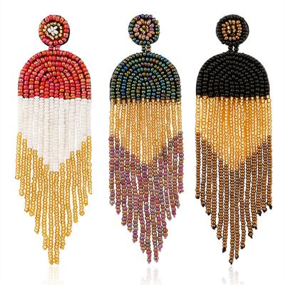 China Boho DIY Fashion BOHEMIA Jewelry Wholesale Colorful Women's Beads Ladies Wooden Tassel Earring Beads Earring Ladies Wooden Earring for sale