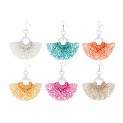 China Handmade BOHEMIA Fashion Beach Jewelry Bohemian Fan Shape Colorful Fringe Tassel Earring Circles for sale