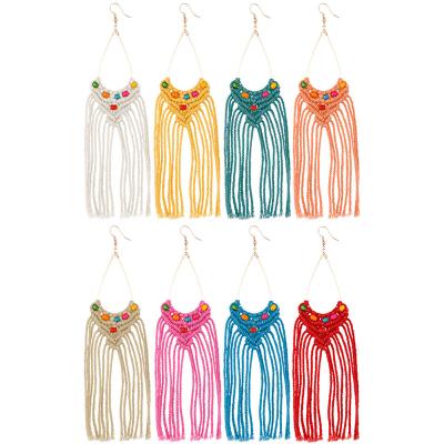 China BOHEMIA Hot Sale Multi Color Handmade Ethnic Bohemia Jewelry Long Silk Thread Tassel Earrings For Women for sale