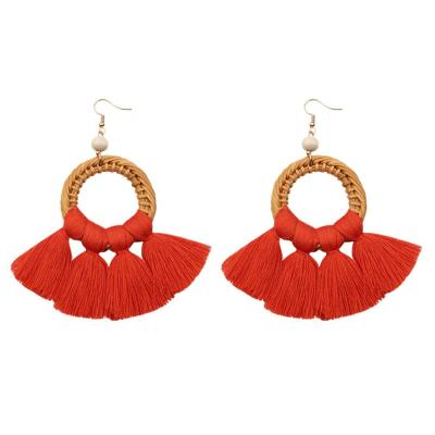 China BOHEMIA Fashion Tassel Earrings Bohemian Jewelry Round Ethnic Hand Weave Rattan Earrings For Women Girls for sale