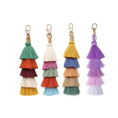 China Hot Sale Bohemia Personalized BOHO Handbags Bags Colorful 100% Cotton Tassel Key Chain Bag Charms Pendant For Women for sale