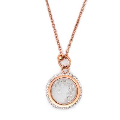 China Wholesale Brand Jewelry Titanium Steel Diamond Titanium Steel Locket Circle Pendant Necklace for sale