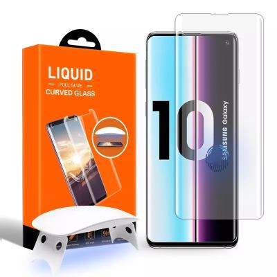 China Mobile Phone Finger Open Tempered Glass Full Adhesive Game Player Screen Protector For Samsung S10 Liquid Screen Protector With UV Light for sale