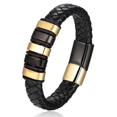 China CLASSIC Punk Genuine Leather Men's Bracelet With Magnetic Hand Jewelry Stainless Steel Clasp Bracelets Multilayer Leather Men for sale