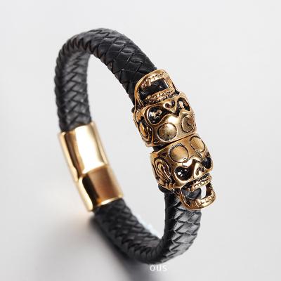 China CLASSIC Punk Genuine Leather Men's Bracelet With Magnetic Hand Jewelry Stainless Steel Clasp Bracelets Multilayer Leather Men for sale