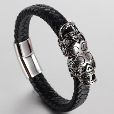 China CLASSIC Punk Genuine Leather Men's Bracelet With Magnetic Hand Jewelry Stainless Steel Clasp Bracelets Multilayer Leather Men for sale